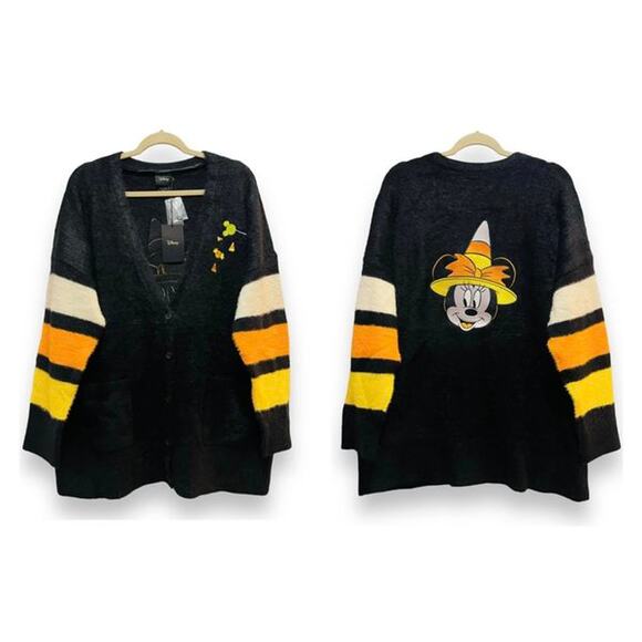Torrid 1 (1X 14/16) Disney Minnie Mouse Candy Corn‎ Witch Halloween Cardigan New - Picture 1 of 4